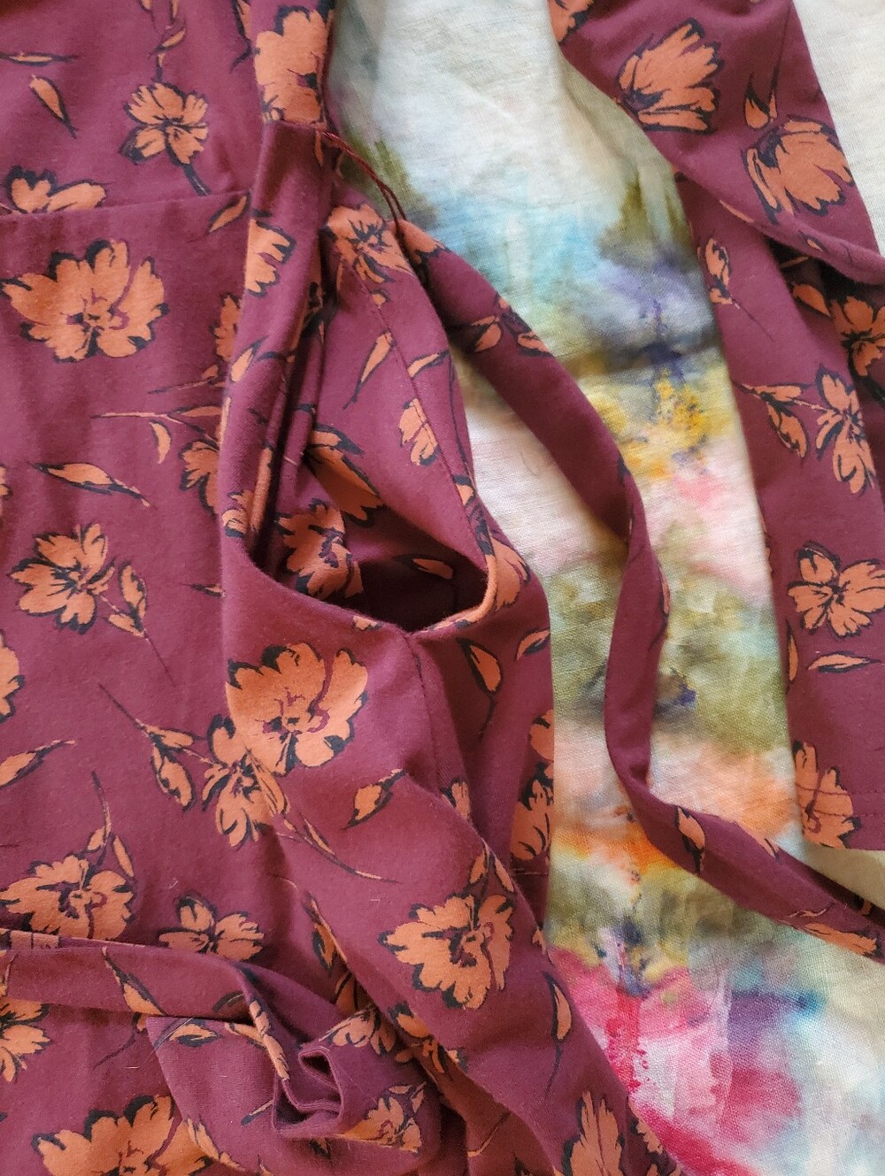 Pact Long Sleeve Floral A-Line Dress in Burgundy And Orange - Picture 3 of 3